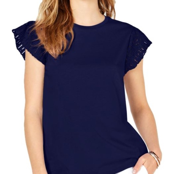 ♥️SALE♥️ HP NWT Michael Kors Navy Blue Crepe Style Blouse Sz M. MSRP $88.00 - Picture 1 of 5